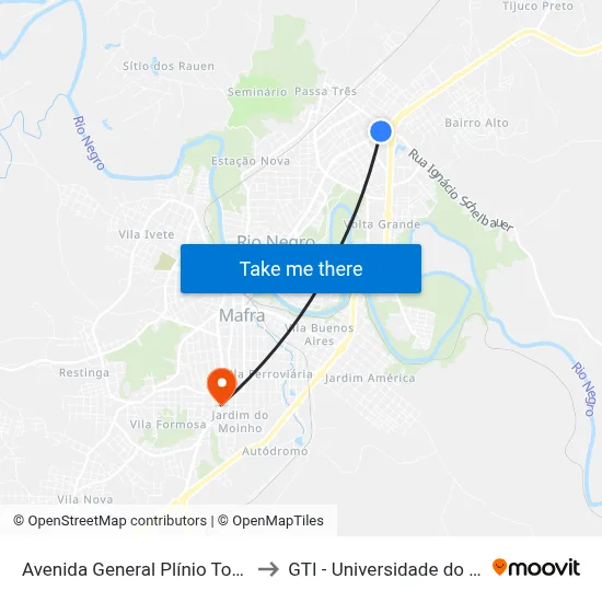 Avenida General Plínio Tourinho, 3241a to GTI - Universidade do Contestado map