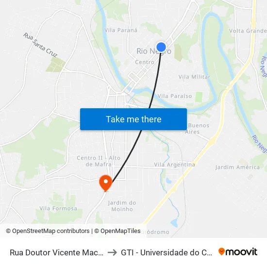 Rua Doutor Vicente Machado, 855 to GTI - Universidade do Contestado map