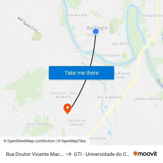Rua Doutor Vicente Machado, 637 to GTI - Universidade do Contestado map