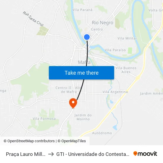 Praça Lauro Miller to GTI - Universidade do Contestado map