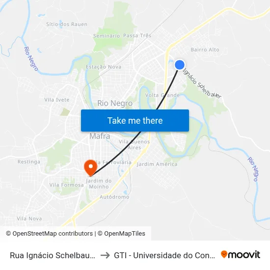 Rua Ignácio Schelbauer, 670 to GTI - Universidade do Contestado map