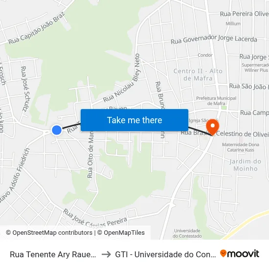 Rua Tenente Ary Rauen, 1436 to GTI - Universidade do Contestado map