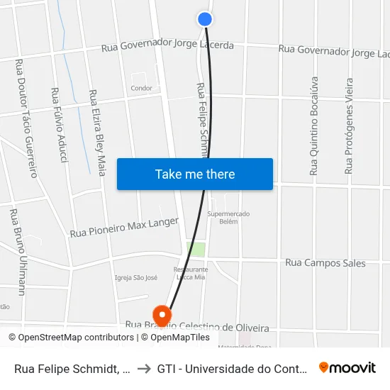 Rua Felipe Schmidt, 731a to GTI - Universidade do Contestado map