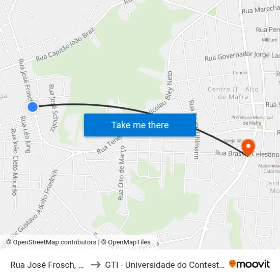 Rua José Frosch, 552 to GTI - Universidade do Contestado map