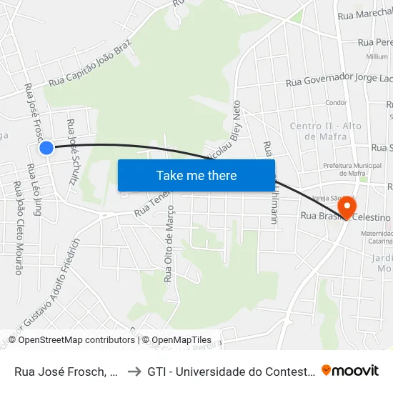 Rua José Frosch, 552 to GTI - Universidade do Contestado map