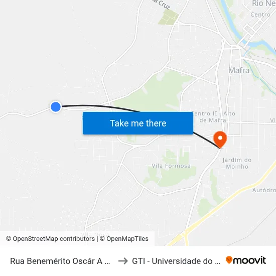 Rua Benemérito Oscár A Scholze, 2868 to GTI - Universidade do Contestado map