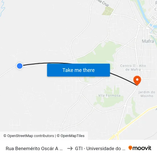 Rua Benemérito Oscár A Scholze, 3646 to GTI - Universidade do Contestado map