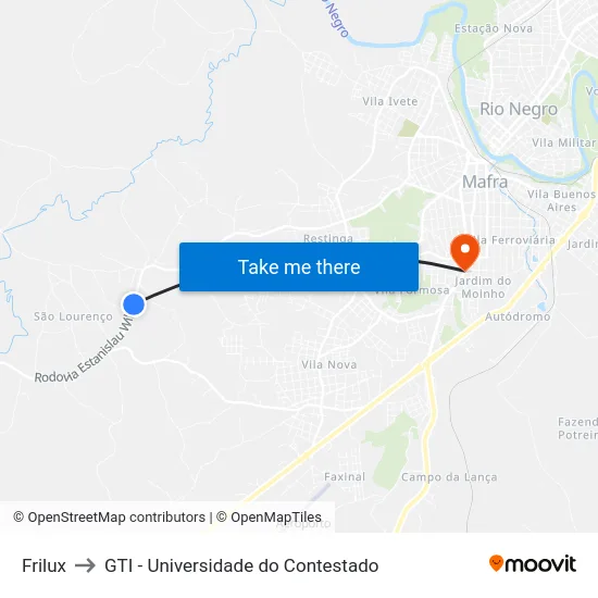Frilux to GTI - Universidade do Contestado map