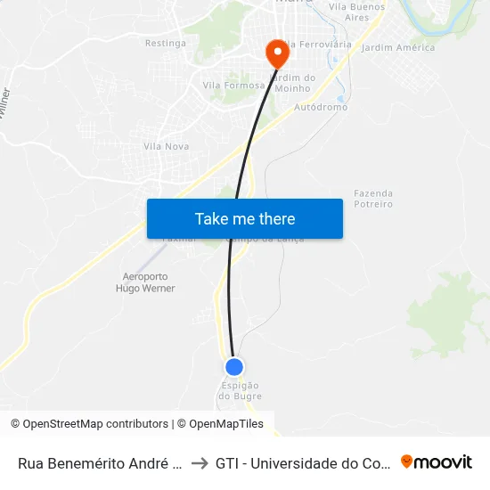 Rua Benemérito André Liebel, 2 to GTI - Universidade do Contestado map