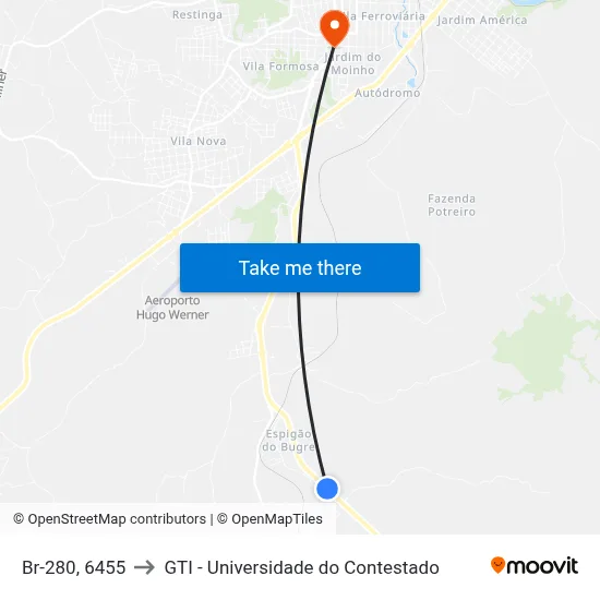 Br-280, 6455 to GTI - Universidade do Contestado map