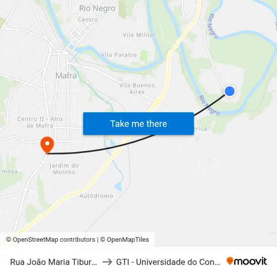 Rua João Maria Tiburski, 48 to GTI - Universidade do Contestado map