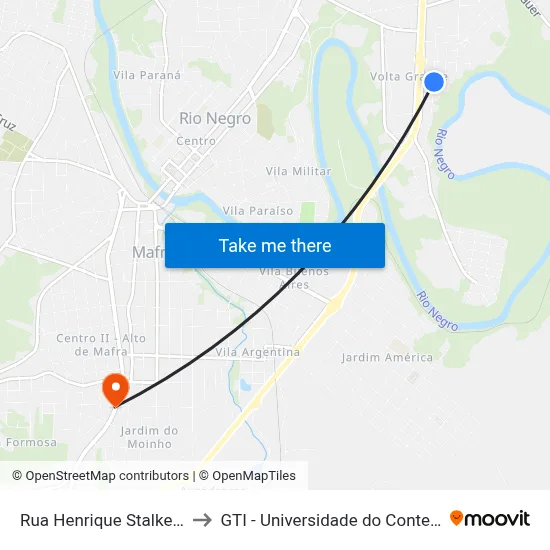 Rua Henrique Stalke, 115 to GTI - Universidade do Contestado map