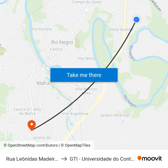 Rua Leônidas Madeira, 400 to GTI - Universidade do Contestado map