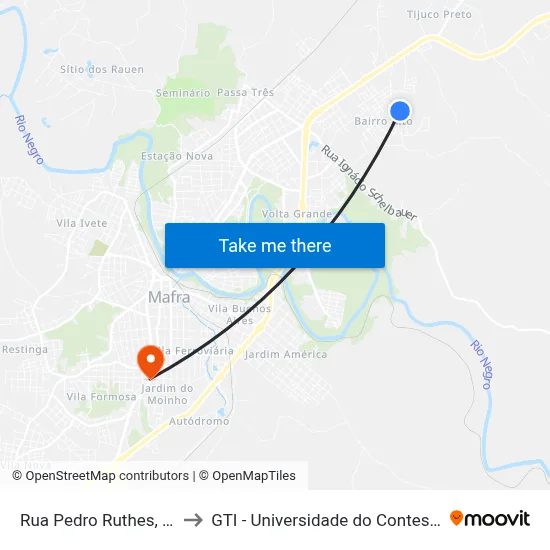 Rua Pedro Ruthes, 150 to GTI - Universidade do Contestado map