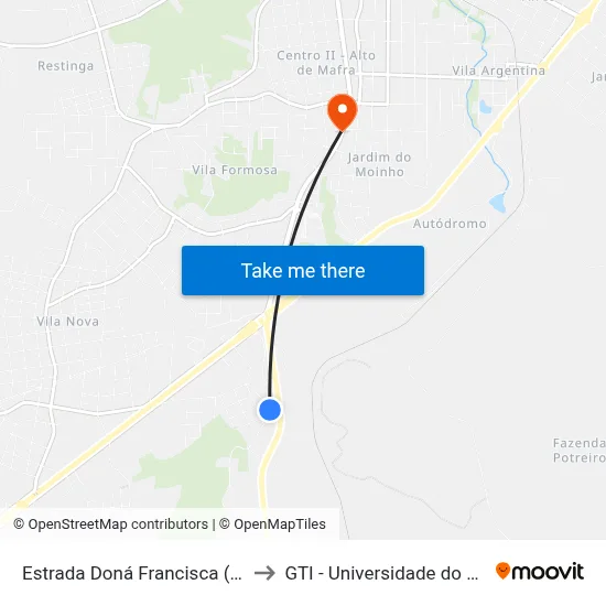 Estrada Doná Francisca (Antiga), 627 to GTI - Universidade do Contestado map