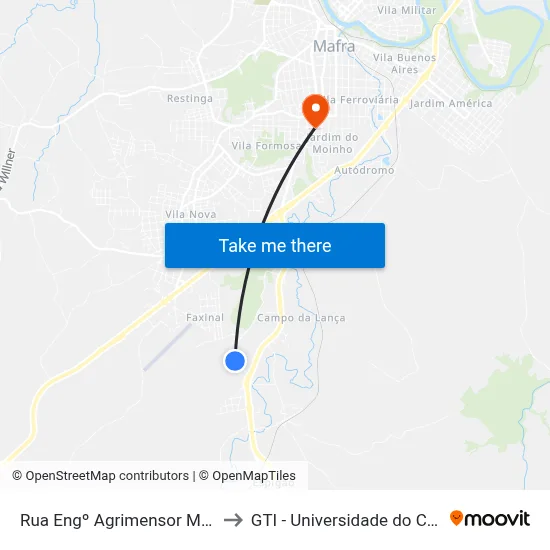 Rua Engº Agrimensor Marcio Liebl to GTI - Universidade do Contestado map