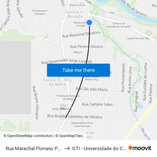 Rua Marechal Floriano Peixoto, 275 to GTI - Universidade do Contestado map