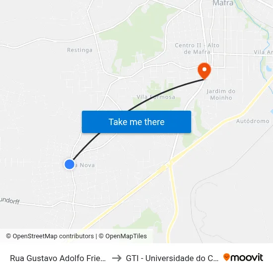 Rua Gustavo Adolfo Friedrich, 1688 to GTI - Universidade do Contestado map