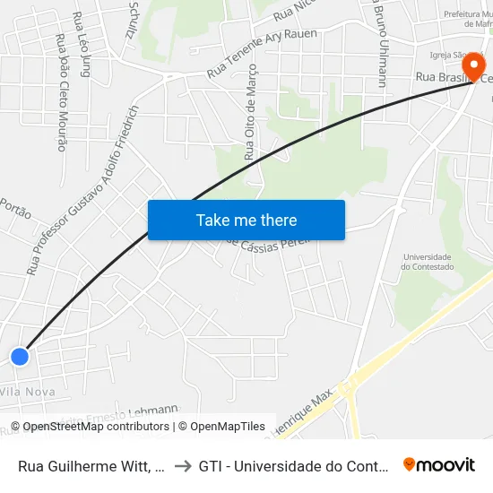 Rua Guilherme Witt, 1159 to GTI - Universidade do Contestado map