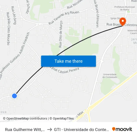 Rua Guilherme Witt, 843 to GTI - Universidade do Contestado map