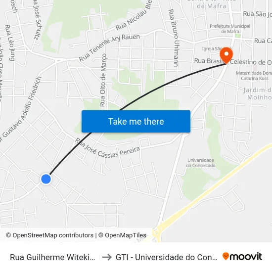 Rua Guilherme Witekind, 426 to GTI - Universidade do Contestado map