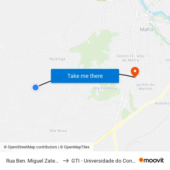 Rua Ben. Miguel Zatesko, 46 to GTI - Universidade do Contestado map
