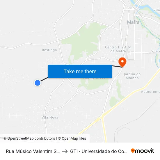 Rua Músico Valentim Stall, 506 to GTI - Universidade do Contestado map