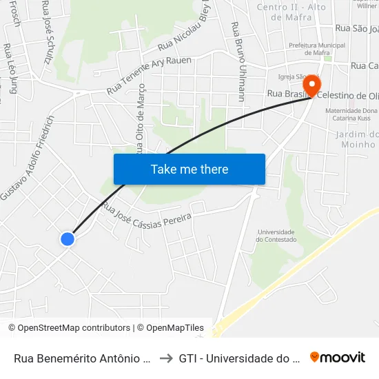 Rua Benemérito Antônio Gramas, 256 to GTI - Universidade do Contestado map
