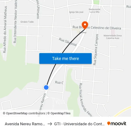 Avenida Nereu Ramos, 726 to GTI - Universidade do Contestado map
