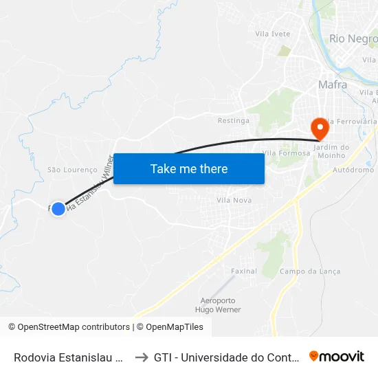 Rodovia Estanislau Wilner to GTI - Universidade do Contestado map