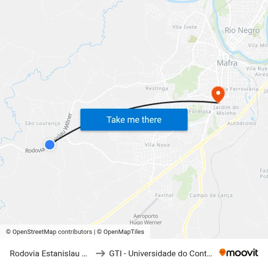 Rodovia Estanislau Wilner to GTI - Universidade do Contestado map
