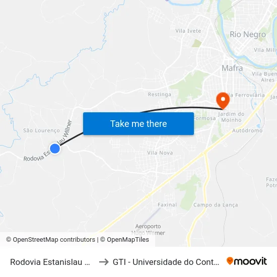 Rodovia Estanislau Wilner to GTI - Universidade do Contestado map