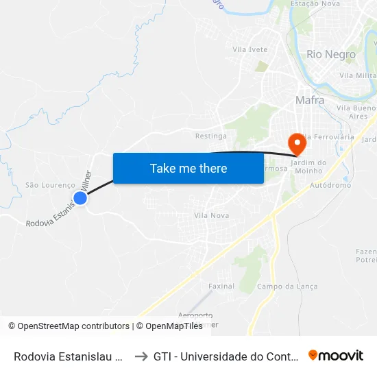 Rodovia Estanislau Wilner to GTI - Universidade do Contestado map