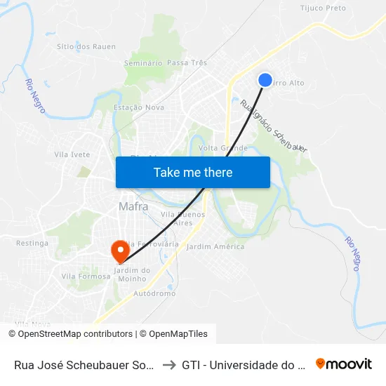 Rua José Scheubauer Sobrinho, 2247 to GTI - Universidade do Contestado map