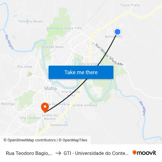 Rua Teodoro Bagio, 770 to GTI - Universidade do Contestado map