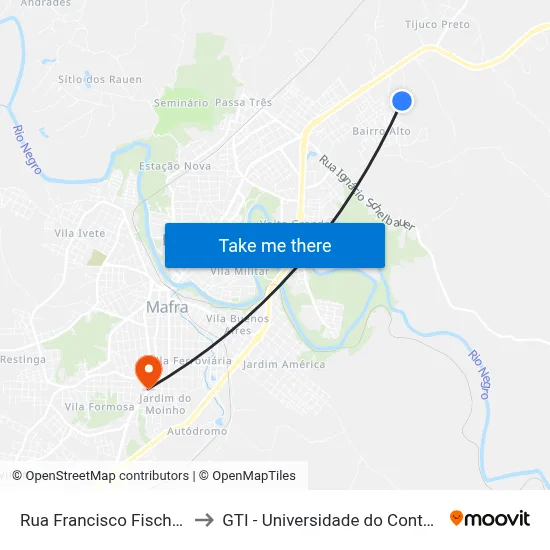 Rua Francisco Fischer, 09 to GTI - Universidade do Contestado map