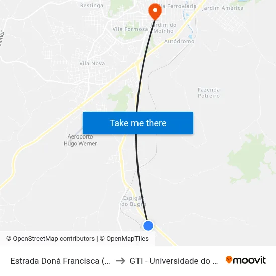 Estrada Doná Francisca (Antiga), 592 to GTI - Universidade do Contestado map