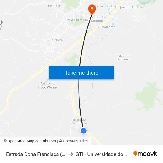 Estrada Doná Francisca (Antiga), 97 to GTI - Universidade do Contestado map