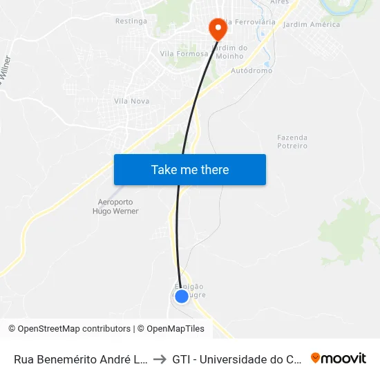 Rua Benemérito André Liebel, 533 to GTI - Universidade do Contestado map