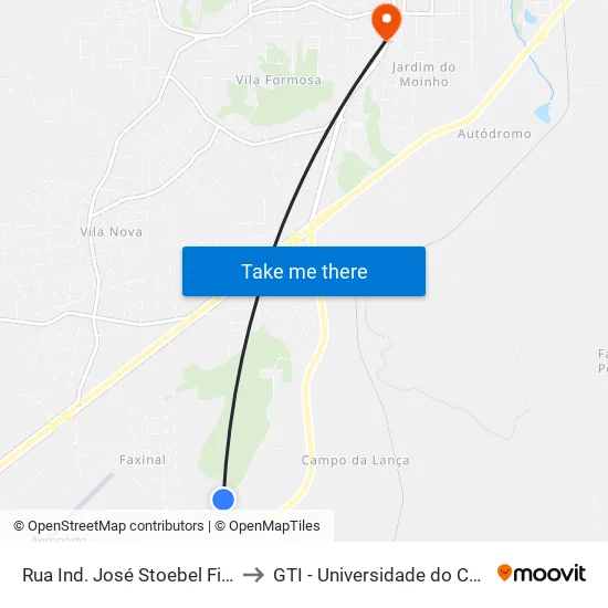 Rua Ind. José Stoebel Filho, 1683 to GTI - Universidade do Contestado map