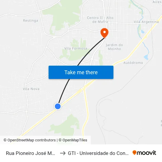 Rua Pioneiro José Max, 270 to GTI - Universidade do Contestado map