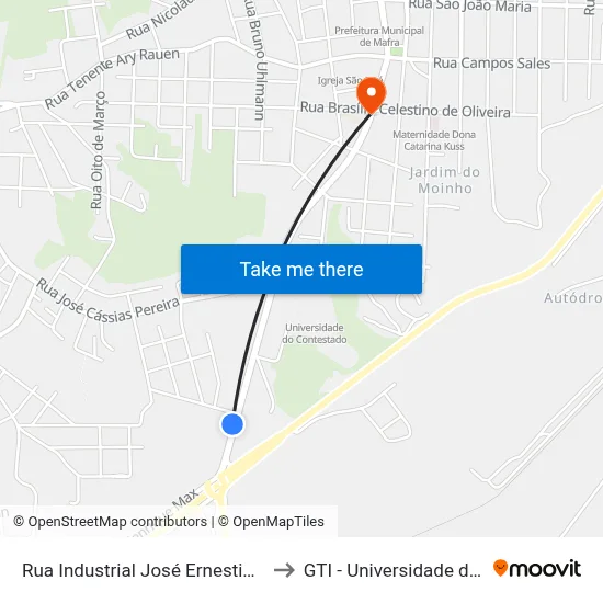 Rua Industrial José Ernestino C Pereira, 1000 to GTI - Universidade do Contestado map