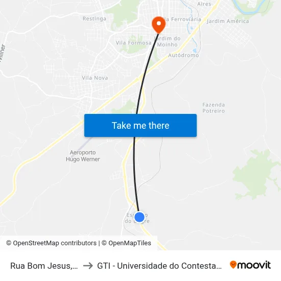 Rua Bom Jesus, 2 to GTI - Universidade do Contestado map