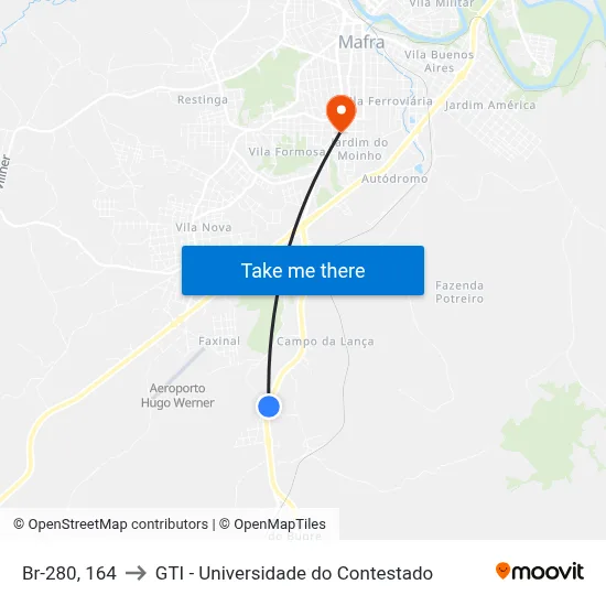 Br-280, 164 to GTI - Universidade do Contestado map