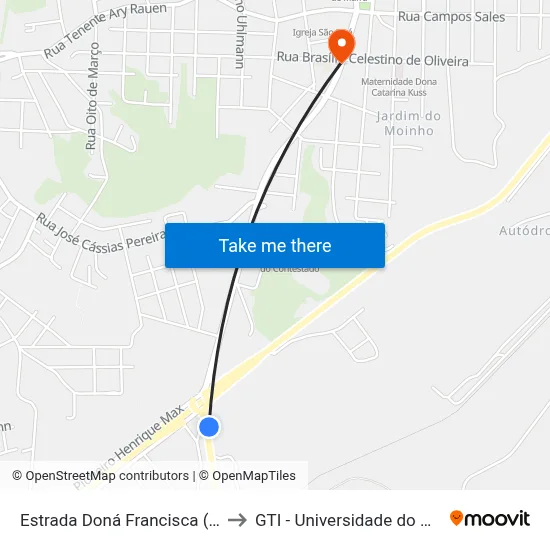 Estrada Doná Francisca (Antiga), 49 to GTI - Universidade do Contestado map