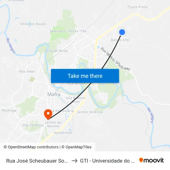 Rua José Scheubauer Sobrinho, 2895 to GTI - Universidade do Contestado map