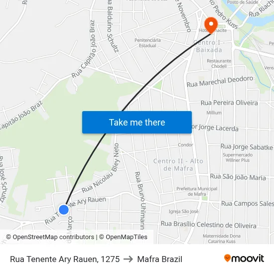 Rua Tenente Ary Rauen, 1275 to Mafra Brazil map