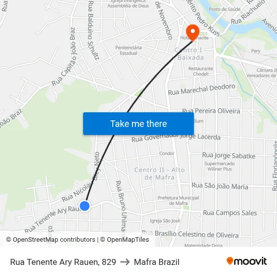 Rua Tenente Ary Rauen, 829 to Mafra Brazil map