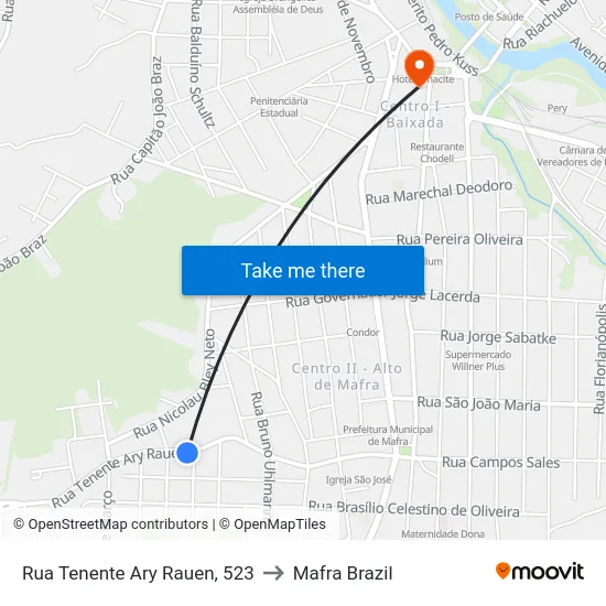 Rua Tenente Ary Rauen, 523 to Mafra Brazil map