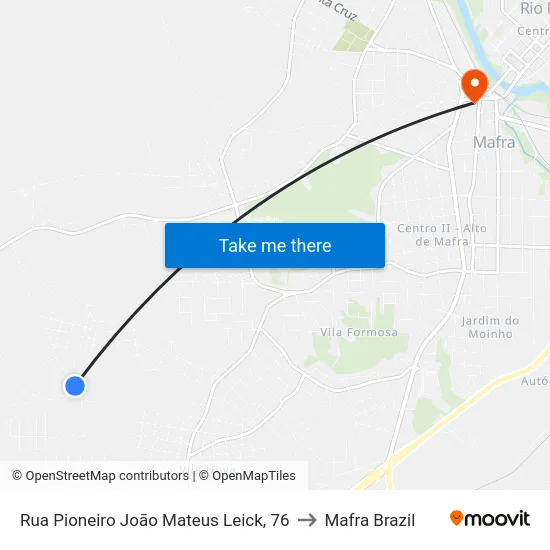 Rua Pioneiro João Mateus Leick, 76 to Mafra Brazil map
